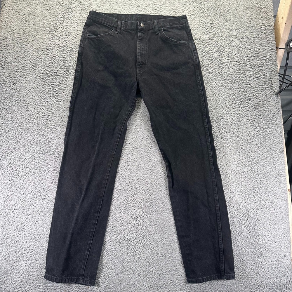 Wrangler Rustler Jeans Mens 35x34 Black Cotton Denim Straight Workwear Travel